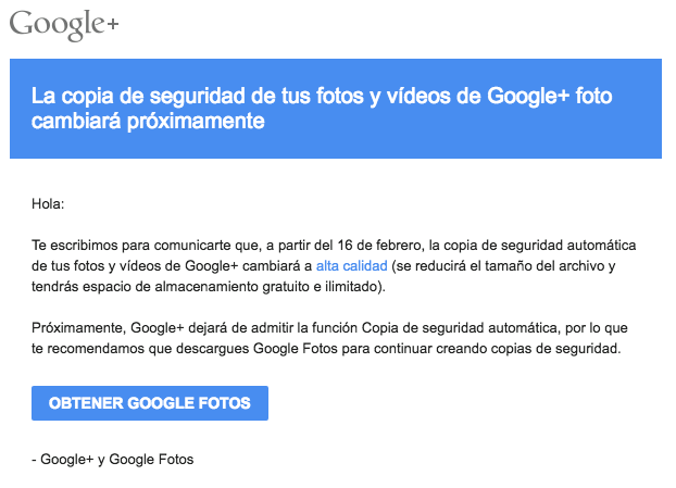 Google retira la copia de seguridad de Google+ Fotos