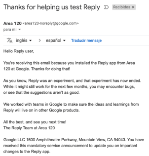 178. Google Reply, la aplicación de respuestas automáticas, termina su experimento